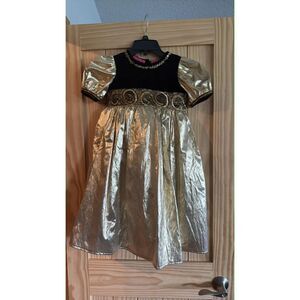 Girl Home Made Dress Gold and Black no tag size 8-10